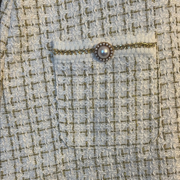 Girhoodcore Cream Tweed Pearl Gold Embellished Dress - L - Picture 7 of 11